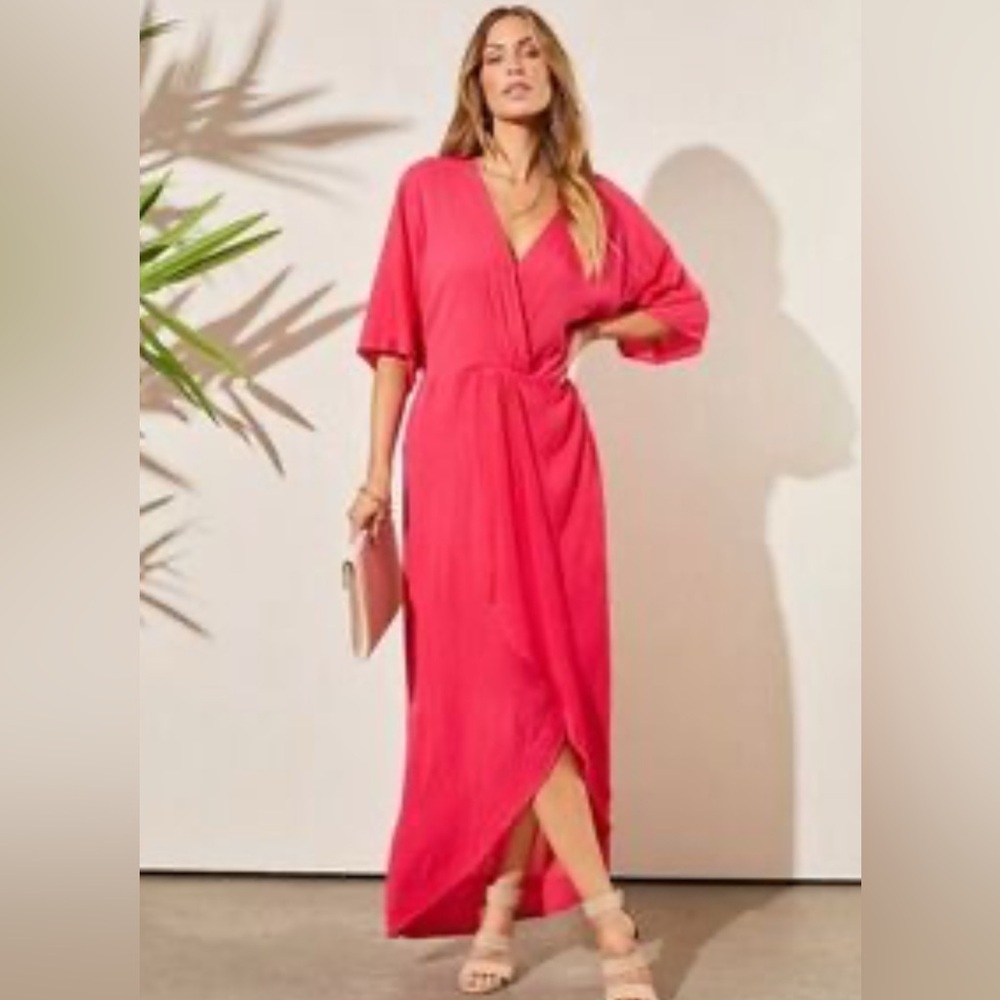 Lovestitch Nordstrom Hot Pink Wrap Kimono Maxi Dress S